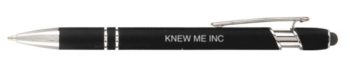 Alpha Soft Touch Pen with Stylus, black velvet pouch, and notepad